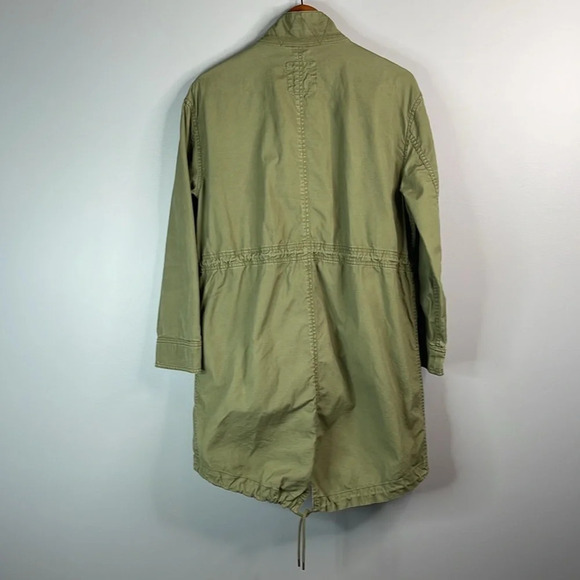 GAP Olive Green Canvas Long Field Utility Jacket Drawstring Zip Snap Army S - Picture 10 of 14
